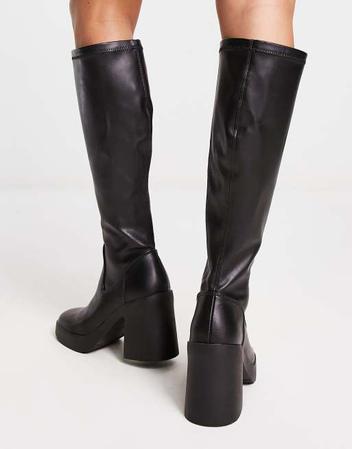 New Look chunky knee high heeled boots in black ASOS