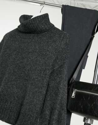 black chunky knit roll neck jumper