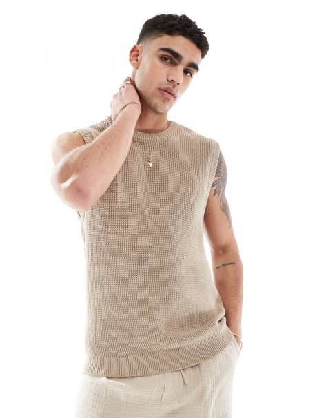 New Look chunky knitted singlet in tan - view 1