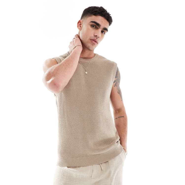 New Look chunky knitted vest in tan ASOS