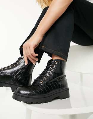 chunky black croc boots