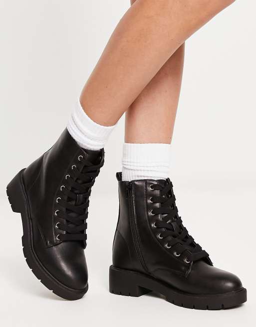 New Look chunky lace up boots in black ASOS