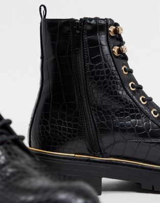 black croc boots flat