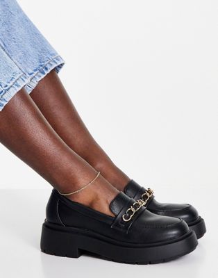 New Look chunky loafers with chain detail in black - ASOS Price Checker