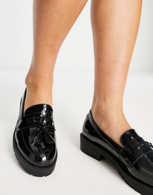 New Look chunky patent loafers in black