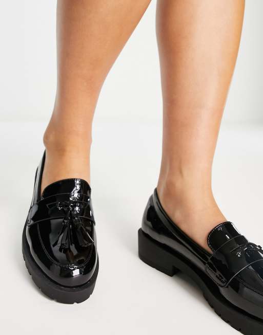 Black store patent moccasins