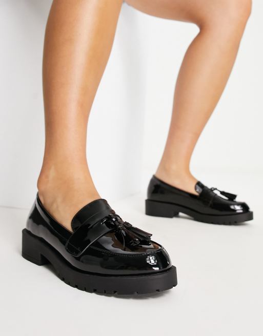 New look hot sale black patent loafers