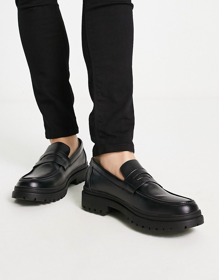 New Look chunky penny loafers in black