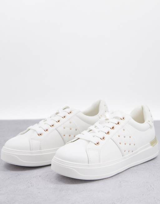 New Look chunky quilted trainer with stud in white | ASOS