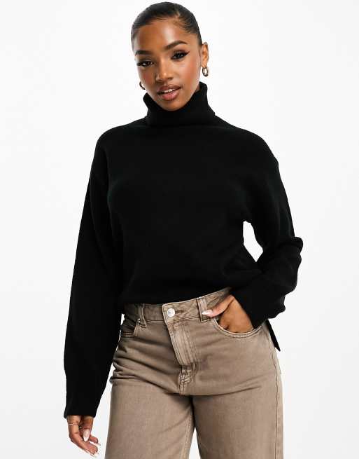 Black chunky knit roll neck jumper sale