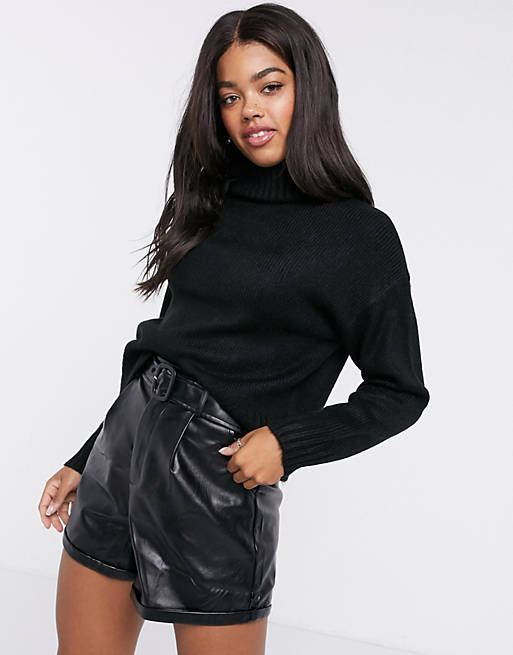 New Look chunky roll neck sweater in black