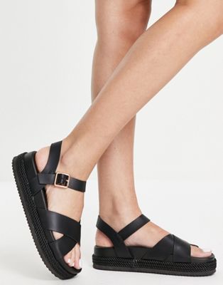 New Look chunky rope detail sandals in black