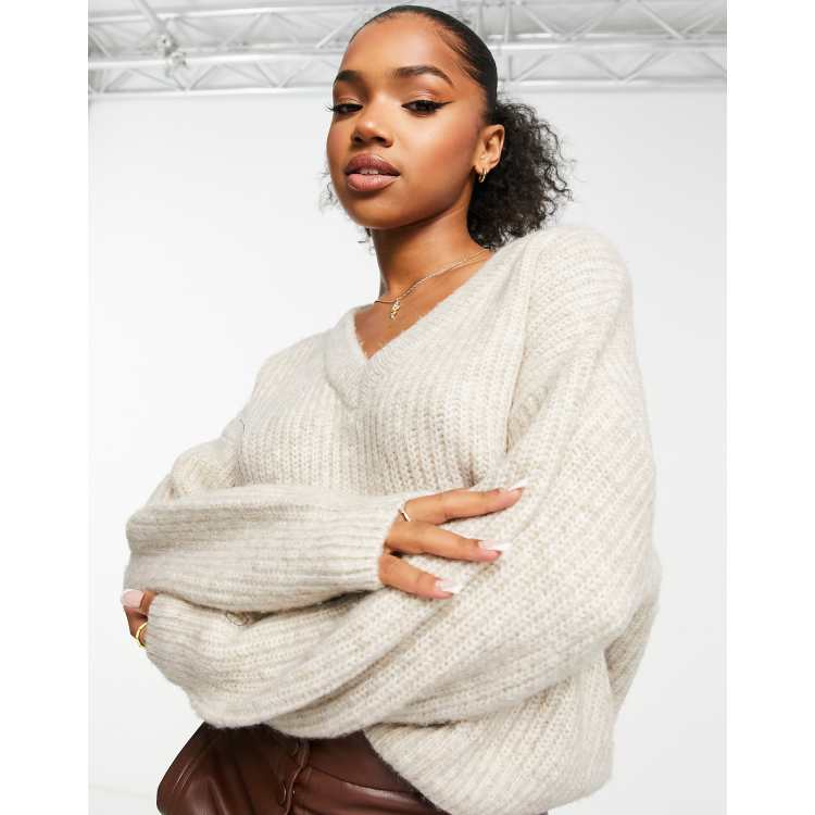 Oatmeal v shop neck jumper