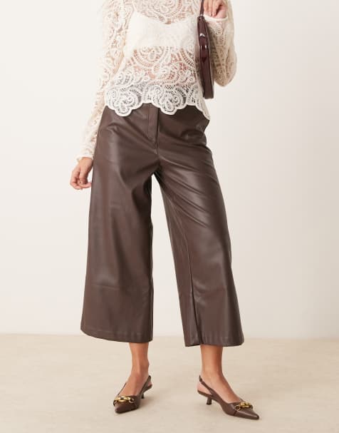 New Look – Ciemnobrązowe kuloty z szerokimi nogawkami z imitacji skóry - view 1