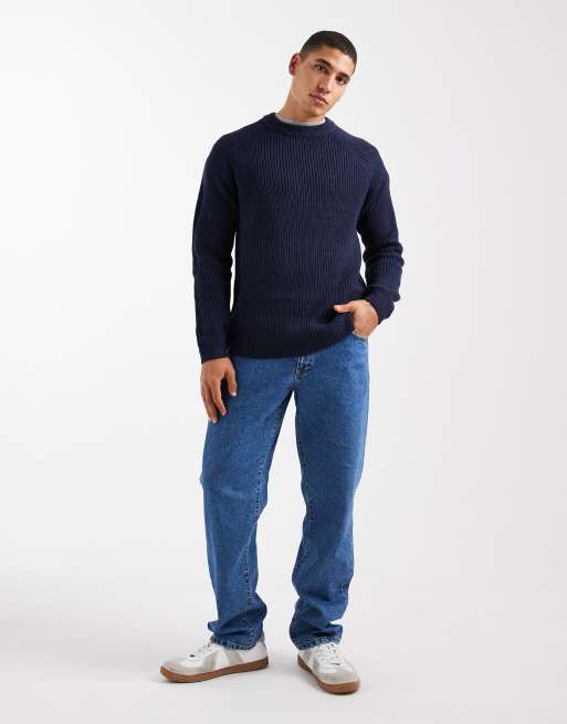 New Look – Ciemnoniebieski sweter z dzianiny o splocie angielskim, 2 z 5