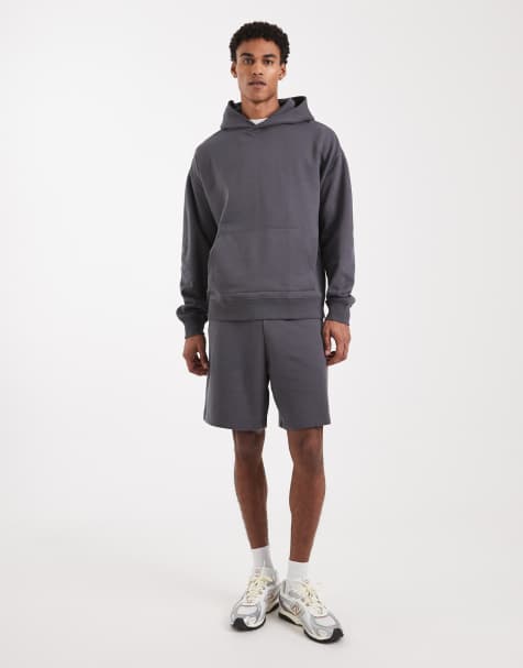 New Look – Ciemnoszary zestaw dresowy z bluzą oversize z kapturem i szortami - view 1