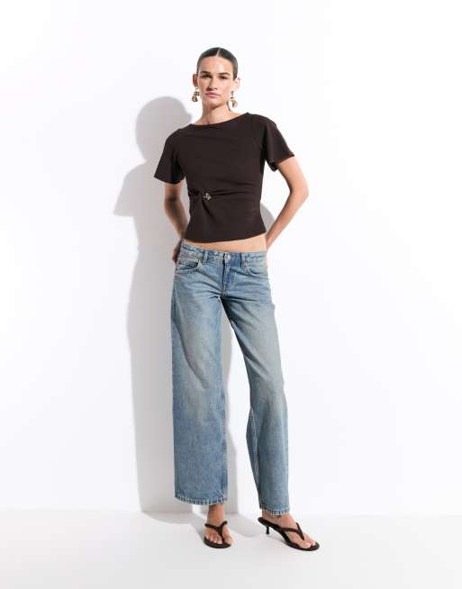 New Look cinched tee with gold trim detail in brown, 2 of 8