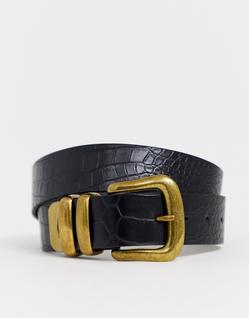 New Look - Cintura per jeans con fibbia spessa nero coccodrillo