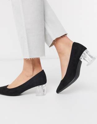 clear low block heels