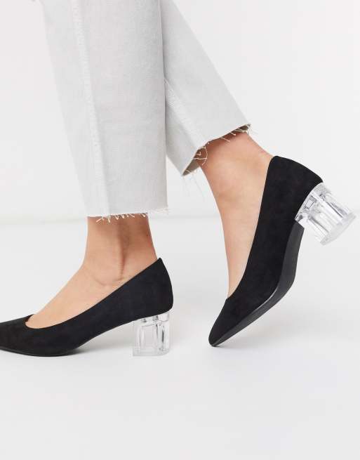 Clear low heel store pumps