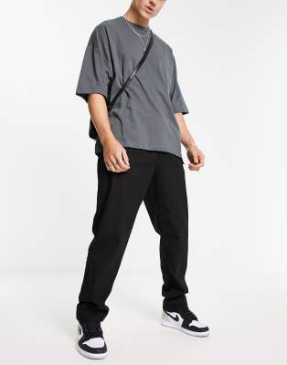 New Look clip belt utility pants in black