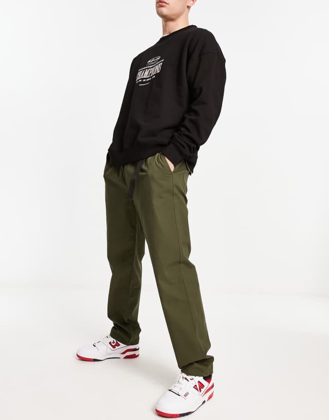 New Look clip belt utility pants in dark khaki