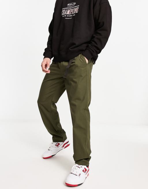 New Look clip belt utility pants in dark khaki