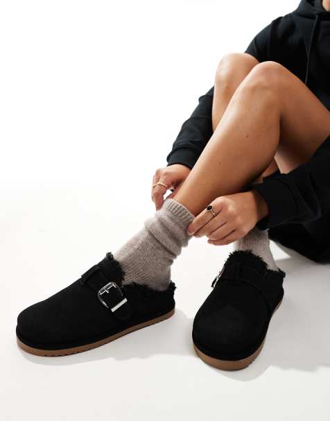 New Look – Clogs in Schwarz mit Kunstpelzfutter - view 1