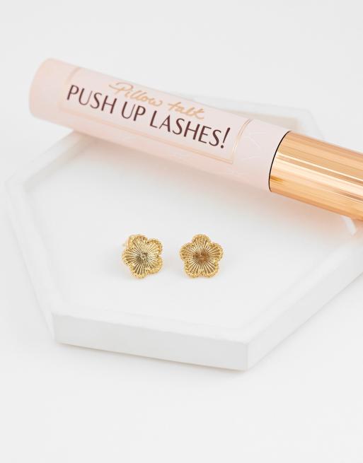 New Look clover flower stud gold plated earrings in gold , 2 of 4
