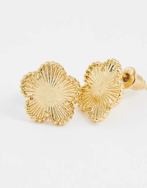 New Look clover flower stud gold plated earrings in gold , 4 of 4