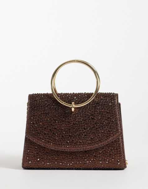 New Look clutch med ringhåndtag og pynt i brun - view 1