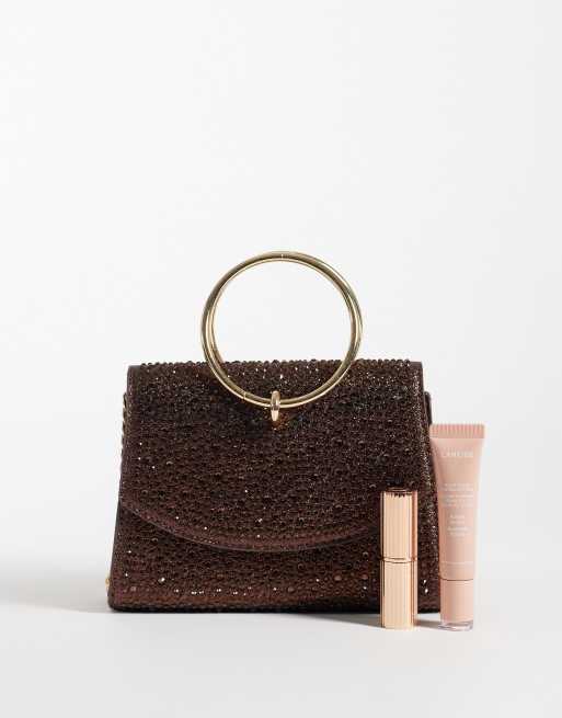 New Look clutch met ringhandvat en versiering in bruin, 2 van 4