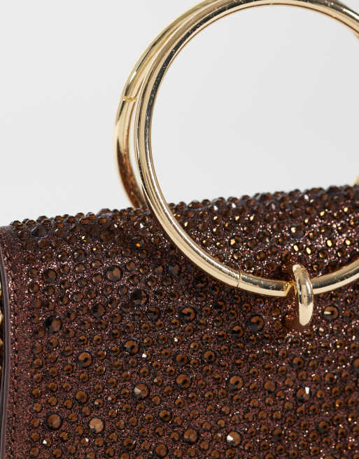 New Look clutch met ringhandvat en versiering in bruin, 3 van 4