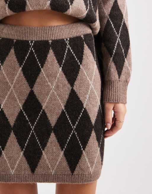 New Look co-ord argyle mini skirt in brown, 4 of 5