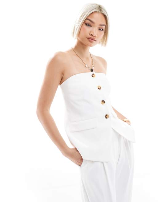 New Look co-ord bandeau waistcoat in white, 2 of 4