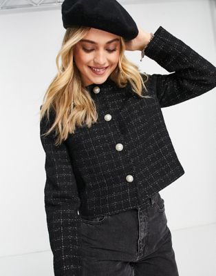 New Look co-ord boucle sparkle jacket in black - ASOS Price Checker