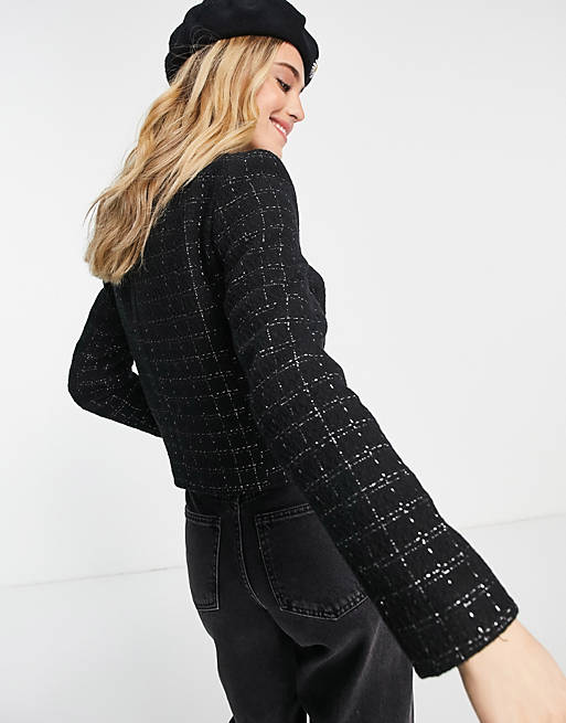 Women New Look co-ord boucle sparkle jacket in black 