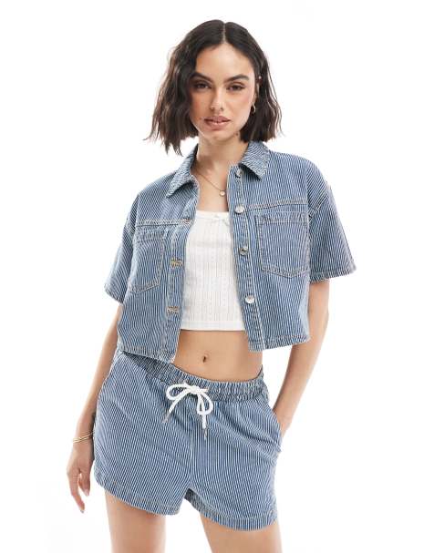 New Look co-ord boxy stripe denim shirt in blue - view 1
