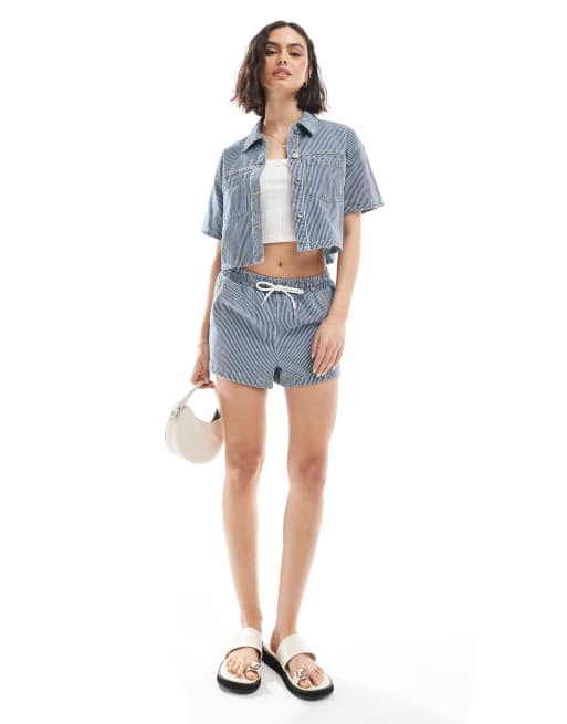 New Look co-ord boxy stripe denim shirt in blue, 2 of 4