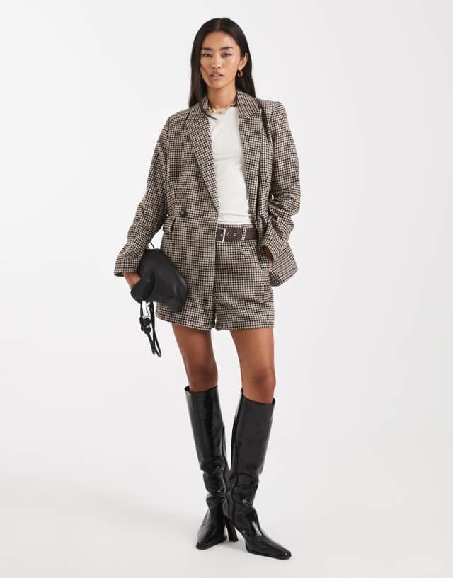 New Look co-ord check belted short in brown | ASOS