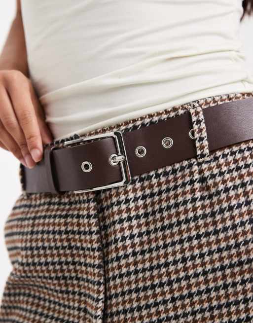 New Look co-ord check belted short in brown, 5 of 5