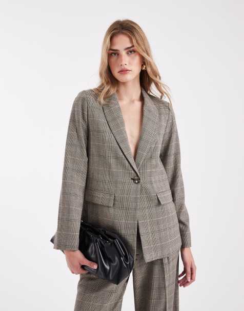 New Look co-ord check blazer in brown