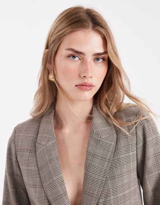 New Look co-ord check blazer in brown, 2 of 4