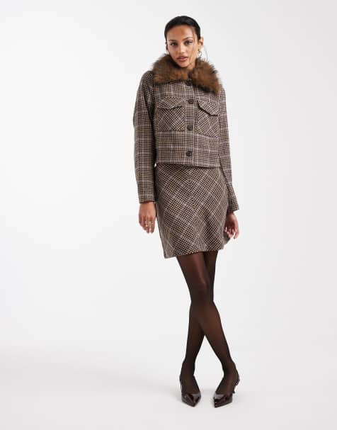 New Look co-ord check mini skirt in brown - view 1