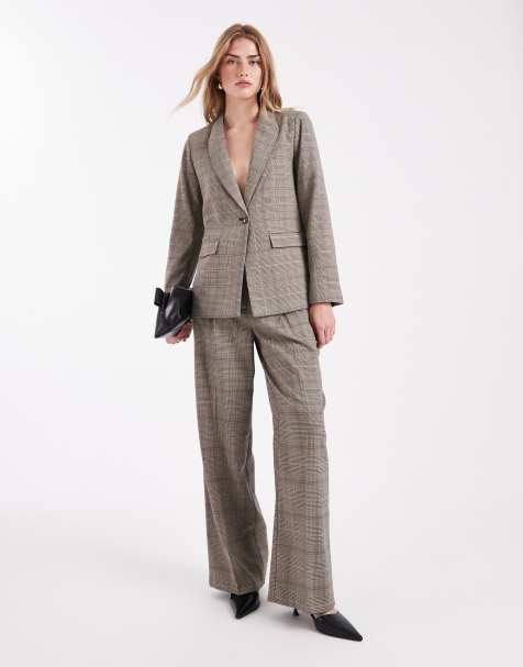 New Look co-ord check wide leg trousers in brown - view 1