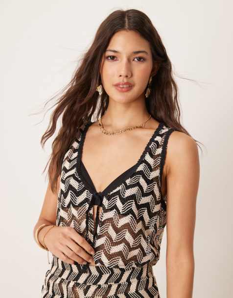 New Look co-ord chevron crochet look waistcoat in black
