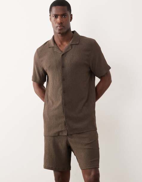 New Look co-ord crinkle shorts in brown - view 1