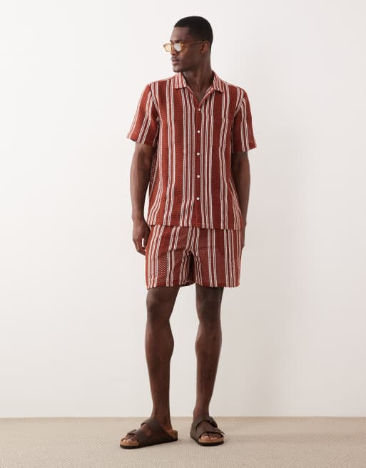 New Look co-ord crochet stripe shirt in rust, 2 of 5