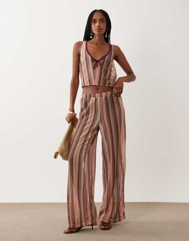 New Look co-ord crochet stripe trousers in pink | ASOS