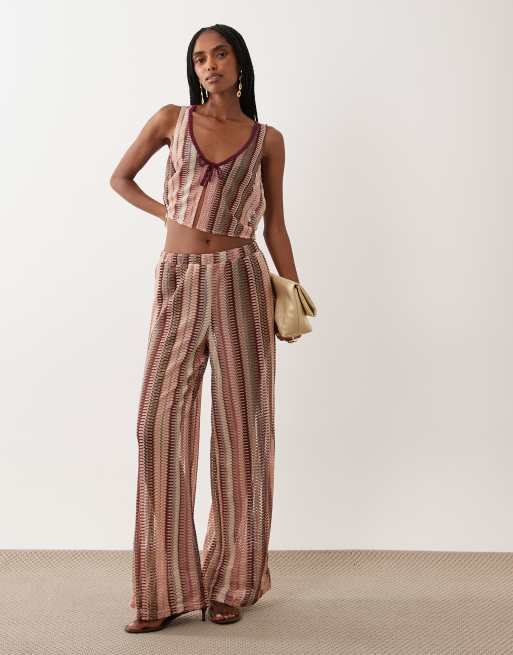 New Look co-ord crochet stripe waistcoat in pink, 2 of 4